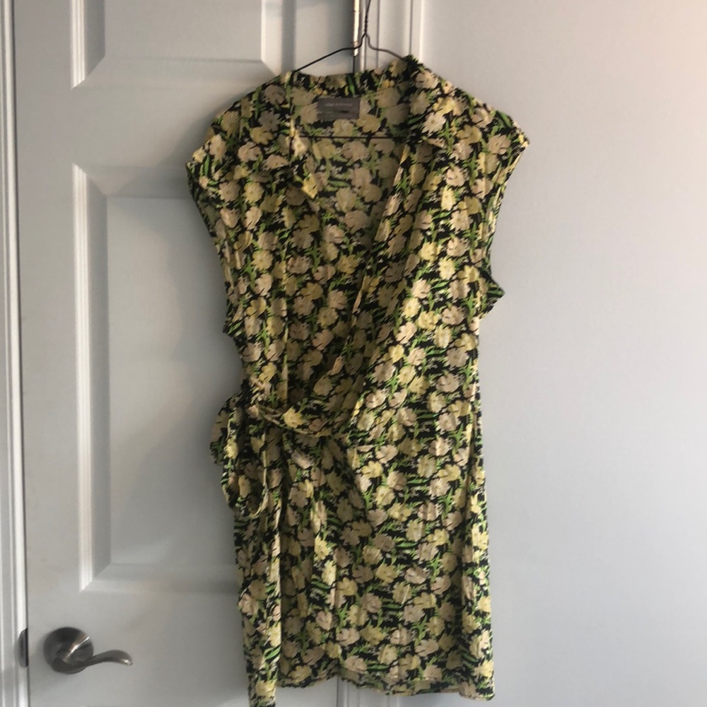 Urban Outfitters Womens Sz L Black Yellow Floral Silver Sun Mini Wrap Dressa